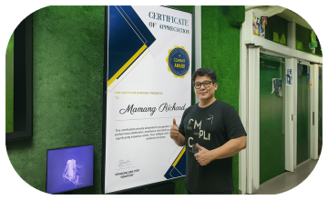 Calligraphy-style certificate printing setup at Dubai event